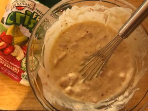 Waffle Batter with freeze dried strawberries and bananas